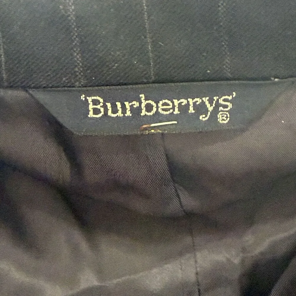Burberrys Blue Pinstripe Wool Blazer Suit Jacket Sz 38 Vintage 80s USA Made